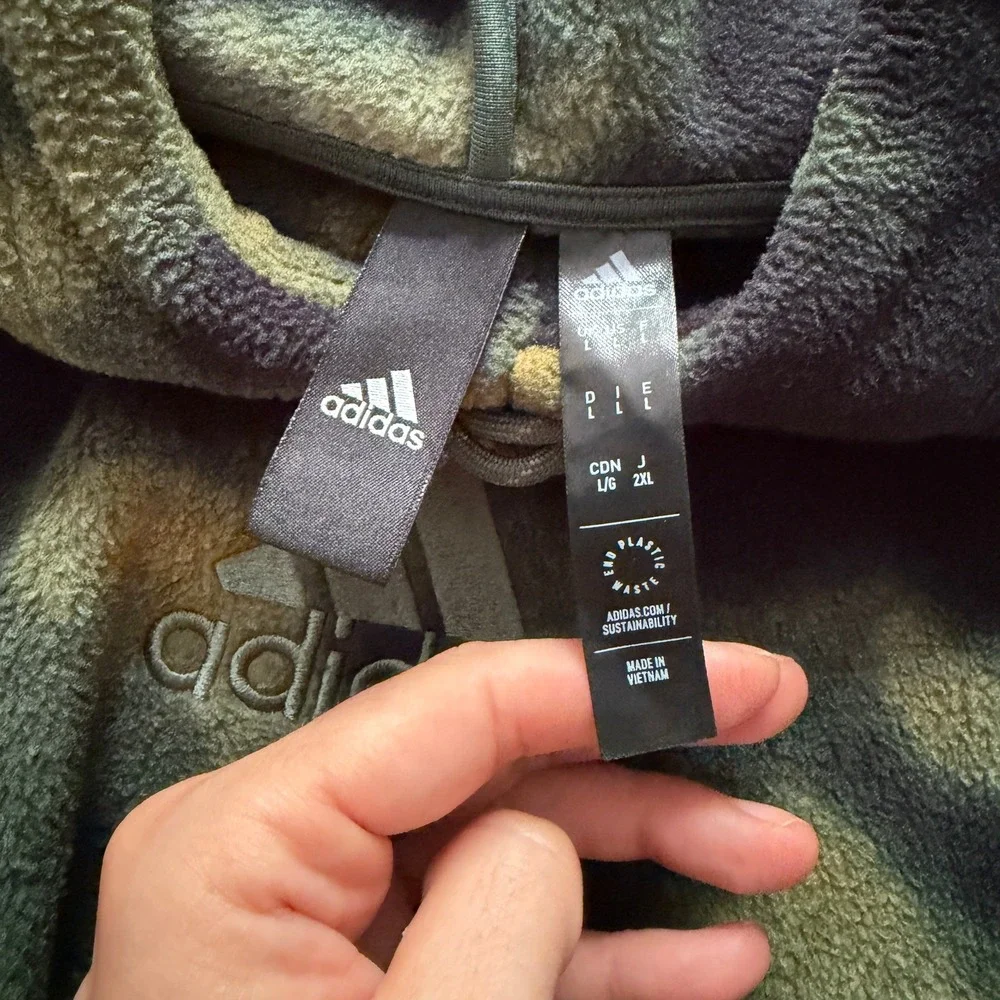 Adidas Fleece Camo Hoodie Pullover Green Camouflage Mens Large